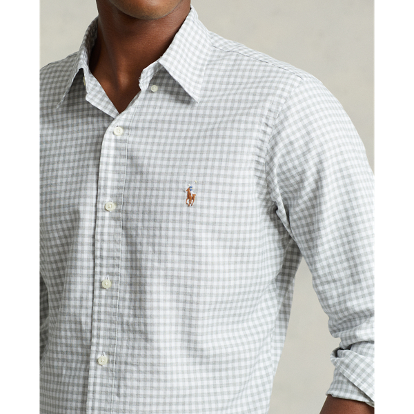 Grey Heather/White Classic Fit Gingham Oxford Shirt Polo Ralph Lauren 6