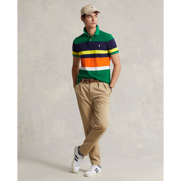 Classic Fit Striped Mesh Polo Shirt