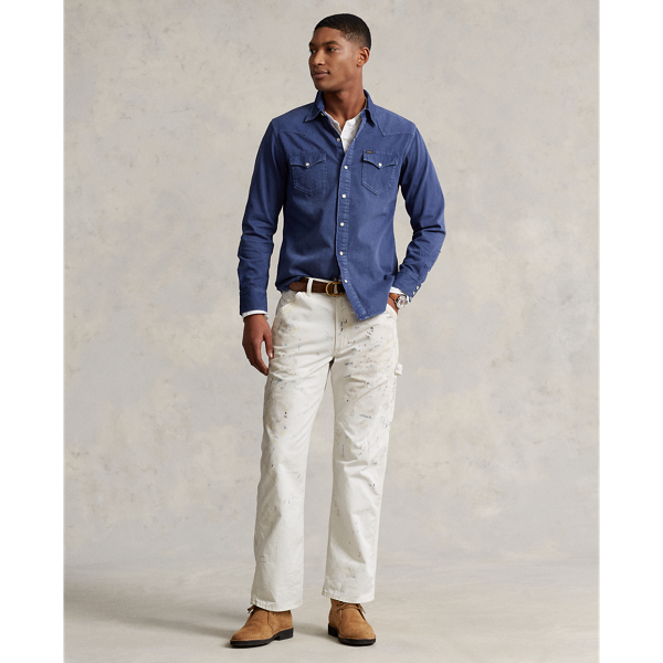 Light Navy Garment-Dyed Denim Western Shirt Polo Ralph Lauren 4