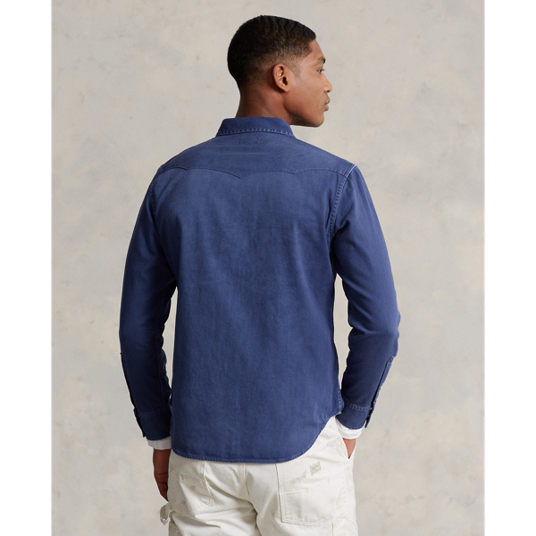 Light Navy Garment-Dyed Denim Western Shirt Polo Ralph Lauren 5