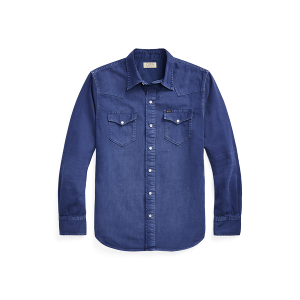 Light Navy Garment-Dyed Denim Western Shirt Polo Ralph Lauren 2
