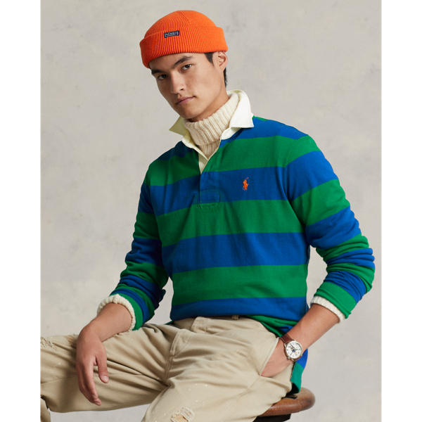 Sapphire Star/Green Classic Fit Striped Jersey Rugby Shirt Polo Ralph Lauren 1