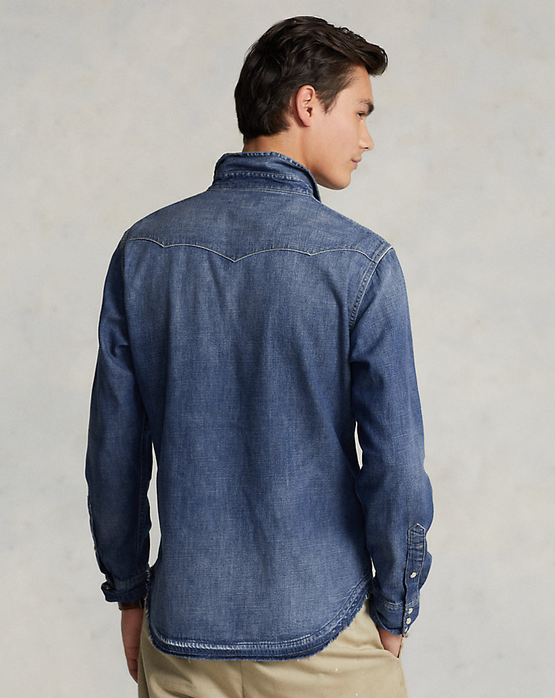 Frayed-Hem Denim Western Shirt for Men | Ralph Lauren® LB Frayed-Hem Denim Western Shirt for Men | Ralph Lauren® LB
