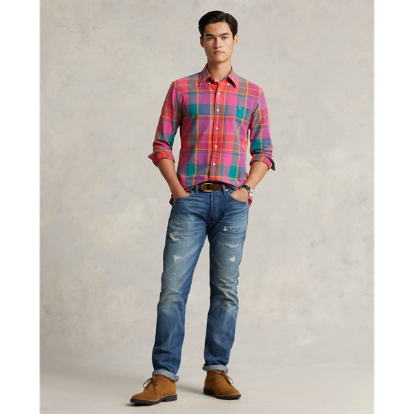 Pink Orange Multi Classic Fit Plaid Oxford Shirt Polo Ralph Lauren 4