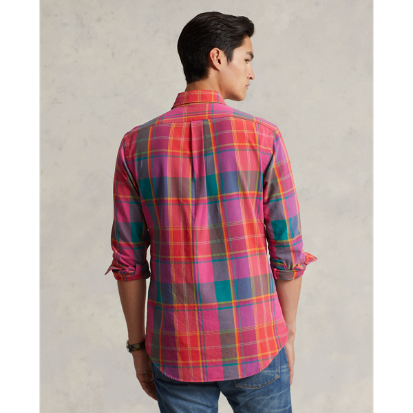 Pink Orange Multi Classic Fit Plaid Oxford Shirt Polo Ralph Lauren 5
