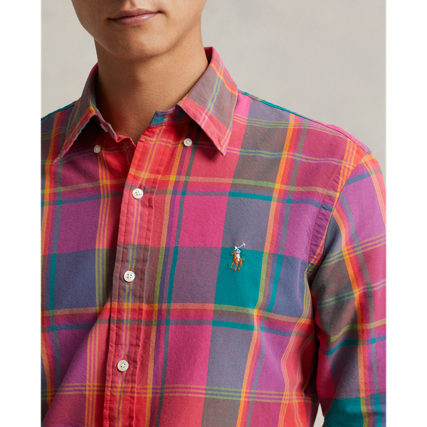 Pink Orange Multi Classic Fit Plaid Oxford Shirt Polo Ralph Lauren 6