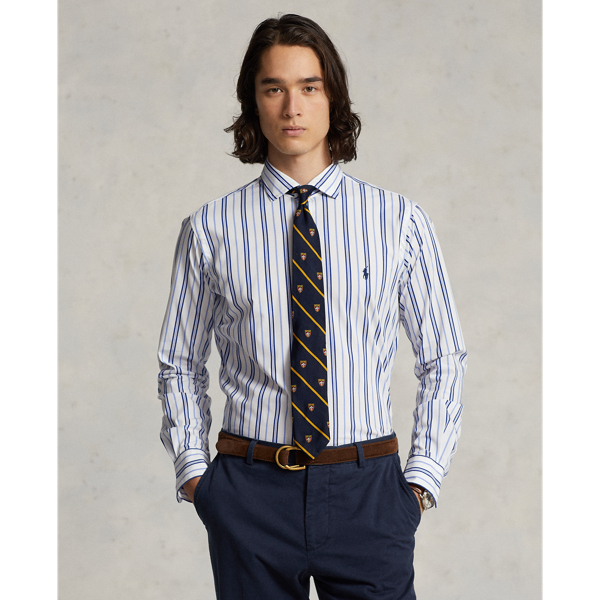 White/Blue Multi Classic Fit Striped Stretch Poplin Shirt Polo Ralph Lauren 6