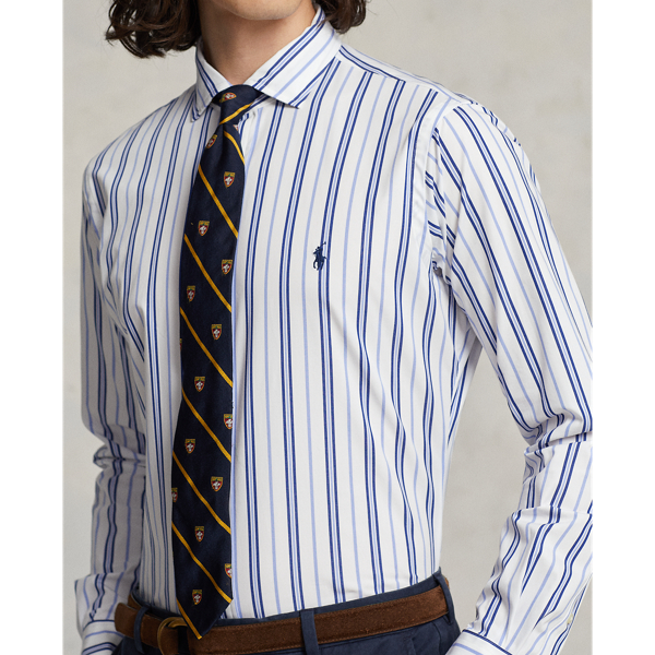 White/Blue Multi Classic Fit Striped Stretch Poplin Shirt Polo Ralph Lauren 7