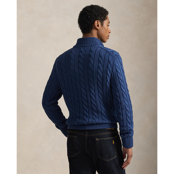 Rustic Navy Heather Cable-Knit Cotton Quarter-Zip Jumper Polo Ralph Lauren 5