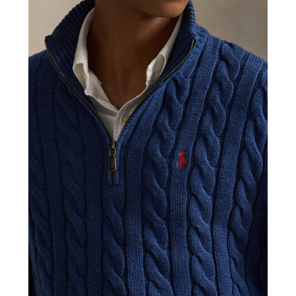 Rustic Navy Heather Cable-Knit Cotton Quarter-Zip Jumper Polo Ralph Lauren 6