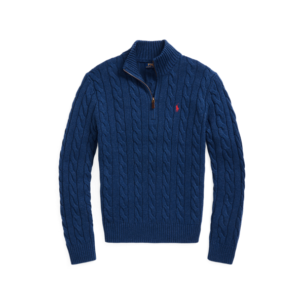 Rustic Navy Heather Cable-Knit Cotton Quarter-Zip Jumper Polo Ralph Lauren 2