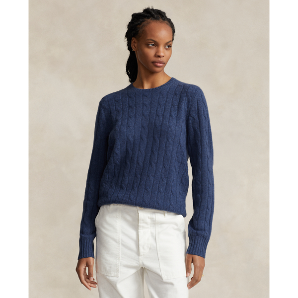 Rustic Navy Heather The Iconic Cable-Knit Cashmere Sweater Polo Ralph Lauren 6