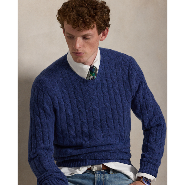 Rustic Navy Heather The Iconic Cable-Knit Cashmere Sweater Polo Ralph Lauren 8