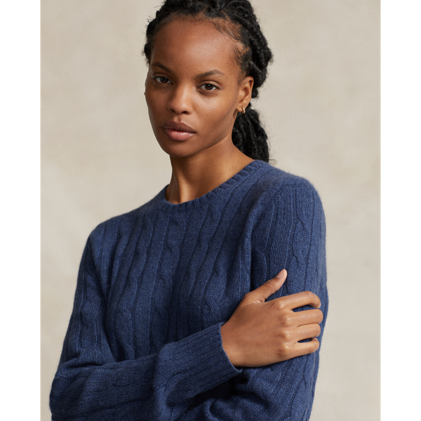 Rustic Navy Heather The Iconic Cable-Knit Cashmere Sweater Polo Ralph Lauren 9