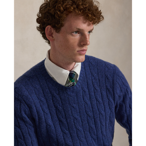 Rustic Navy Heather The Iconic Cable-Knit Cashmere Sweater Polo Ralph Lauren 10