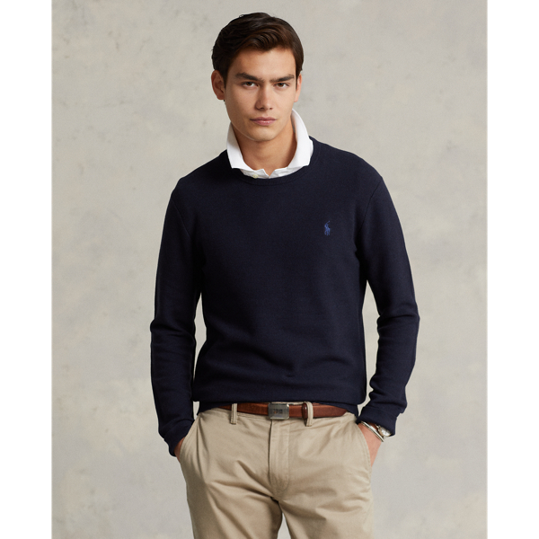 Navy Heather Mesh-Knit Cotton Crewneck Sweater Polo Ralph Lauren 1