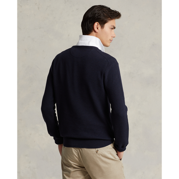 Navy Heather Mesh-Knit Cotton Crewneck Sweater Polo Ralph Lauren 5