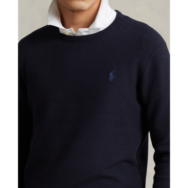 Navy Heather Mesh-Knit Cotton Crewneck Sweater Polo Ralph Lauren 6
