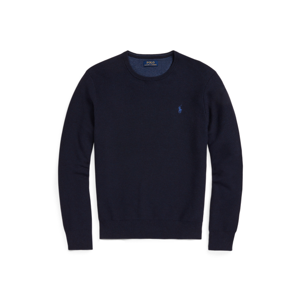 Pull &agrave; col rond en coton piqu&eacute;