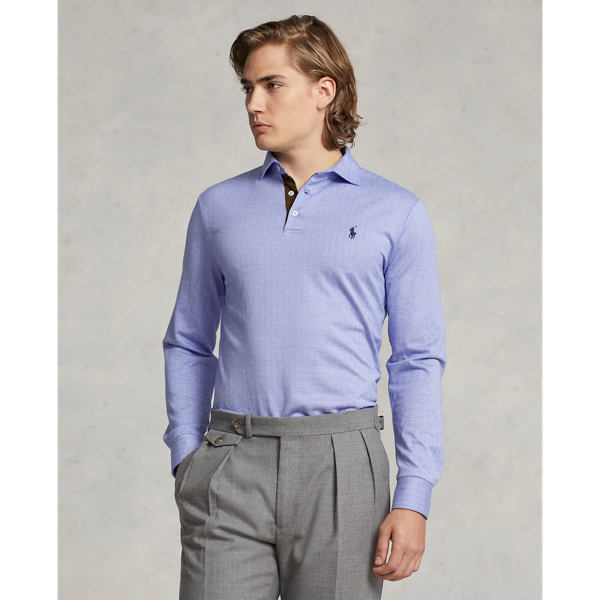 Blue Custom Slim Fit Herringbone Polo Shirt Polo Ralph Lauren 1