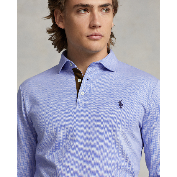 Blue Custom Slim Fit Herringbone Polo Shirt Polo Ralph Lauren 6