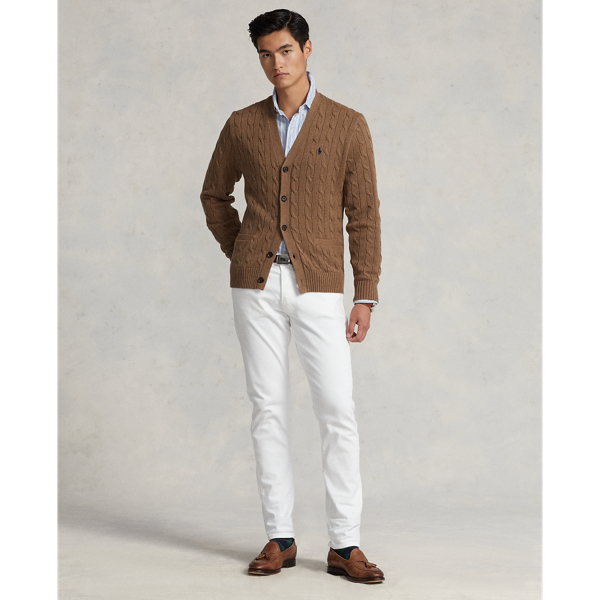 Shetland Brown Heather Cable-Knit Cotton Cardigan Polo Ralph Lauren 4