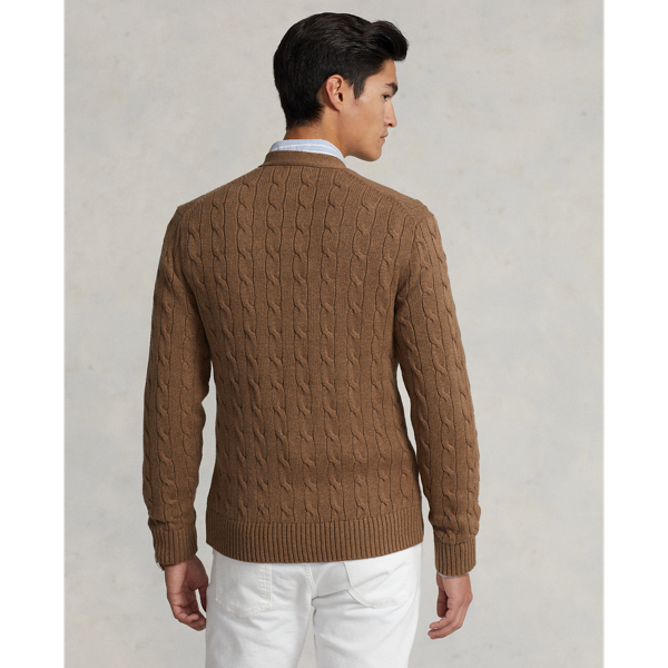 Shetland Brown Heather Cable-Knit Cotton Cardigan Polo Ralph Lauren 5