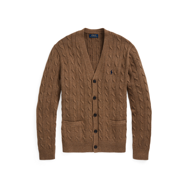 Shetland Brown Heather Cable-Knit Cotton Cardigan Polo Ralph Lauren 2