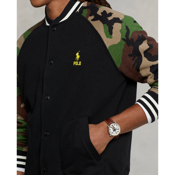 Camo Sleeve Fleece Baseball Jacket