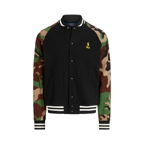 Camo Sleeve Fleece Baseball Jacket