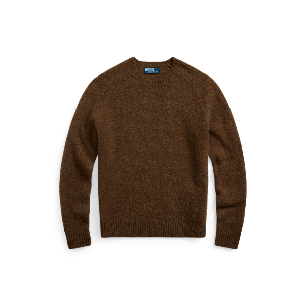 Shetland Brown Heather Suede-Patch Wool Crewneck Sweater Polo Ralph Lauren 2