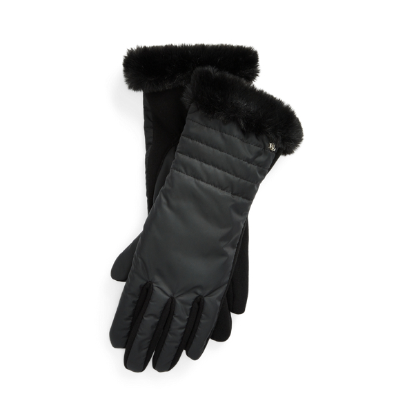 Faux Fur-Trim Tech Gloves Lauren 1