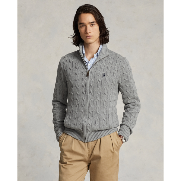 Cable-Knit Cotton Full-Zip Sweater