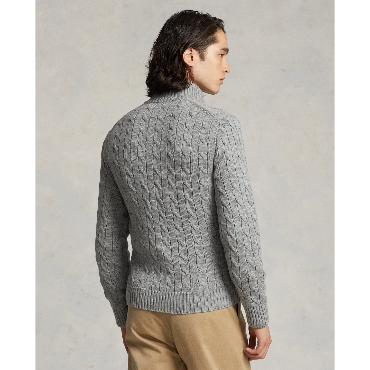 Мужской свитер Ralph Lauren Cable-Knit Cotton Full-Zip, цвет: Палевый серый меланжевый — фото 2