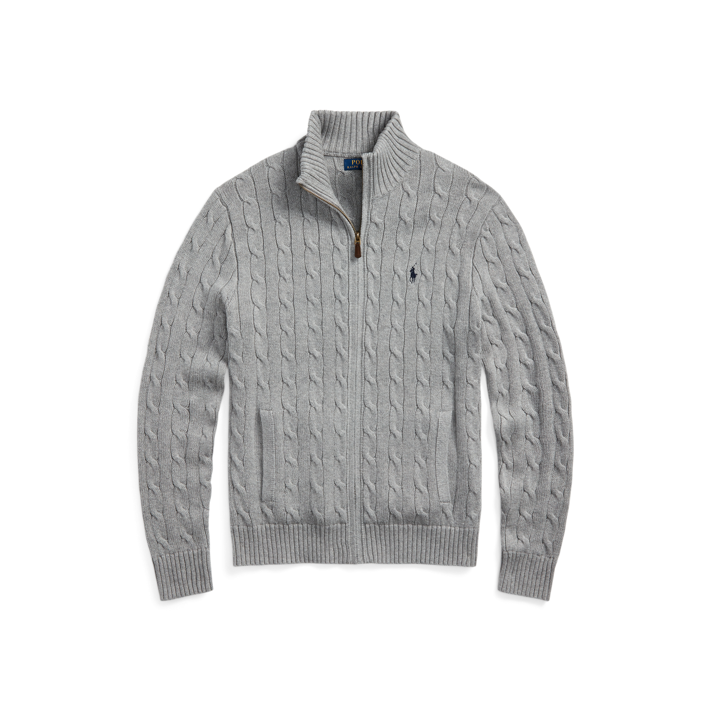 Мужской свитер Ralph Lauren Cable-Knit Cotton Full-Zip, цвет: Палевый серый меланжевый — фото 5
