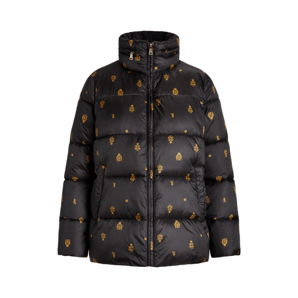 Crest-Motif Quilted Coat
