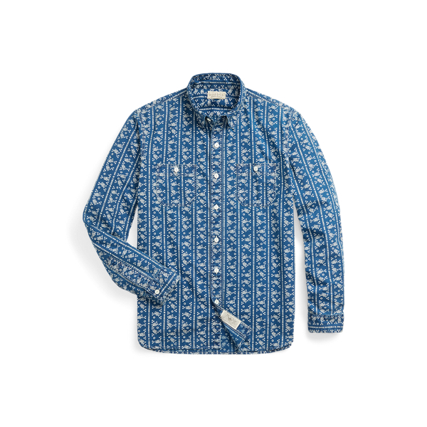 Logo-Print Indigo Woven Workshirt RRL 1