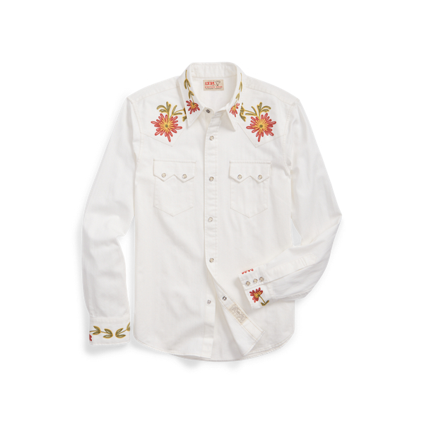 Chemise western cintr&eacute;e en denim brod&eacute; RRL en 1