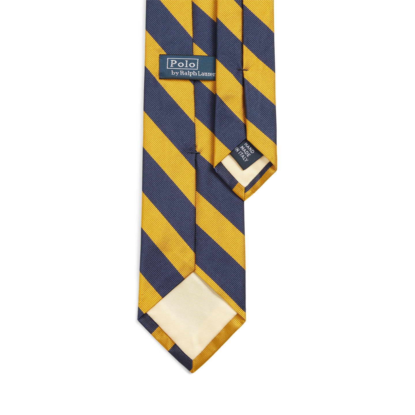 Мужской галстук Ralph Lauren Striped Silk Repp Narrow Tie, цвет: Тёмно-синий / Золотой — фото 1