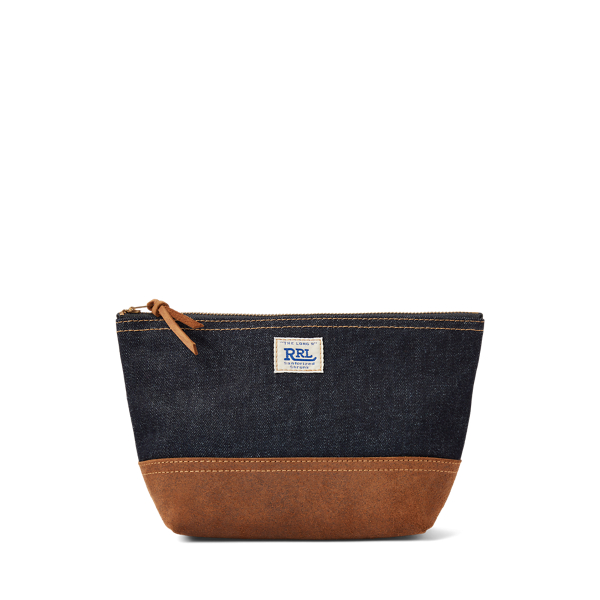 Suede-Trim Denim Pouch