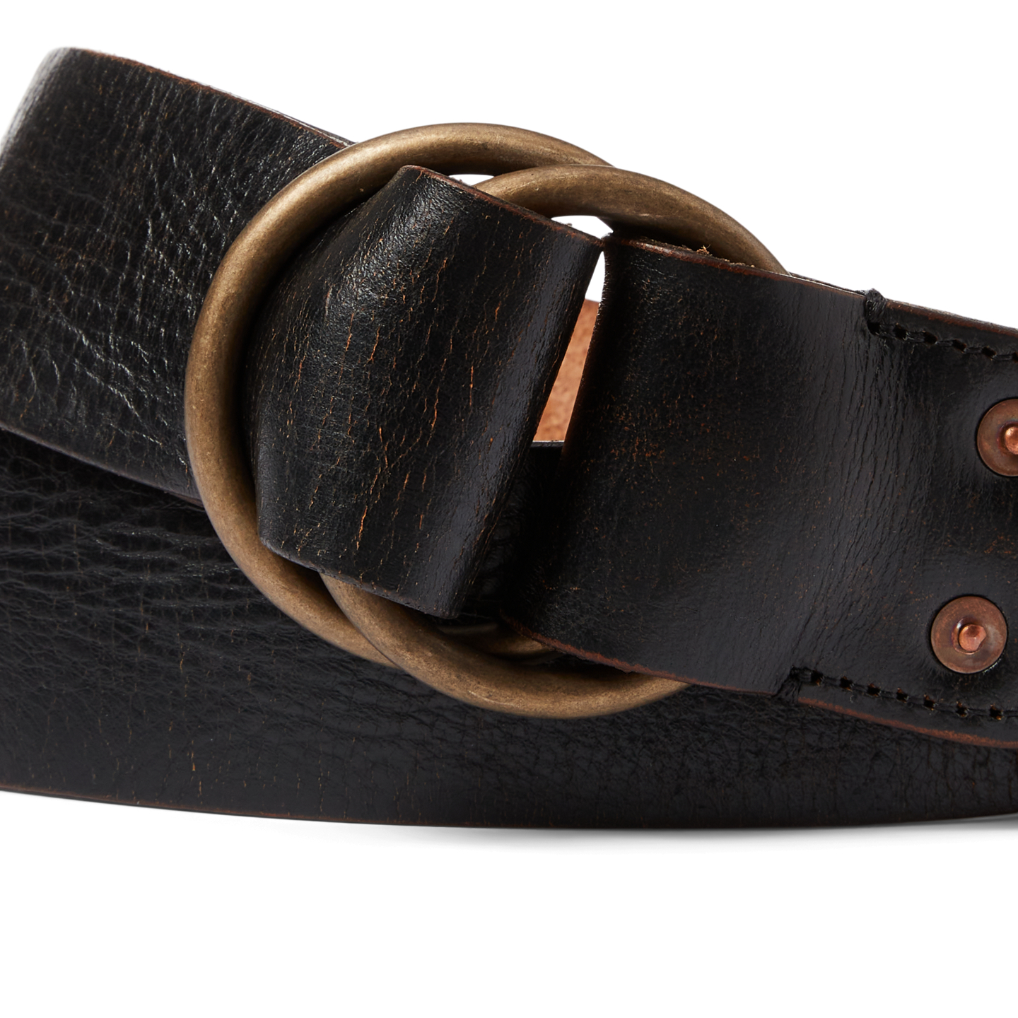 Мужской ремень Ralph Lauren Leather Double–O-Ring, цвет: Чёрный коричневый — фото 2