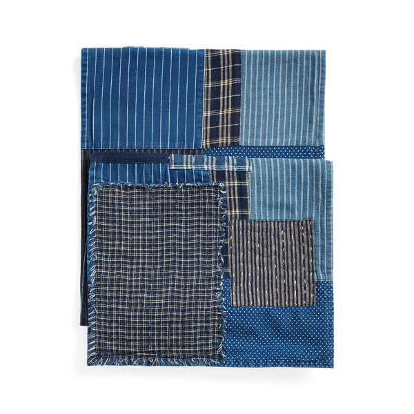Sciarpa patchwork cotone e lino indaco
