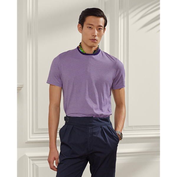 Chairman Navy/Lavender Striped Lisle Crewneck T-Shirt Purple Label 1