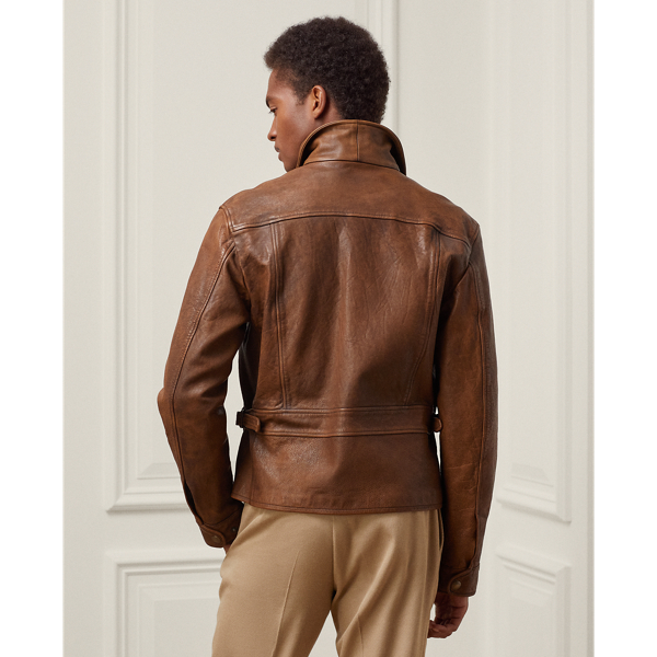 Montecito Brown Hugh Leather Newsboy Jacket Purple Label 5