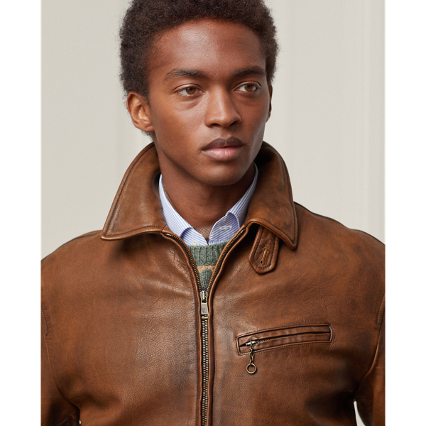 Montecito Brown Hugh Leather Newsboy Jacket Purple Label 6