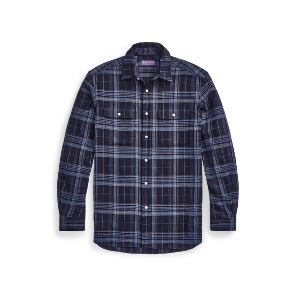 Suede-Patch Plaid Twill Shirt Purple Label 1