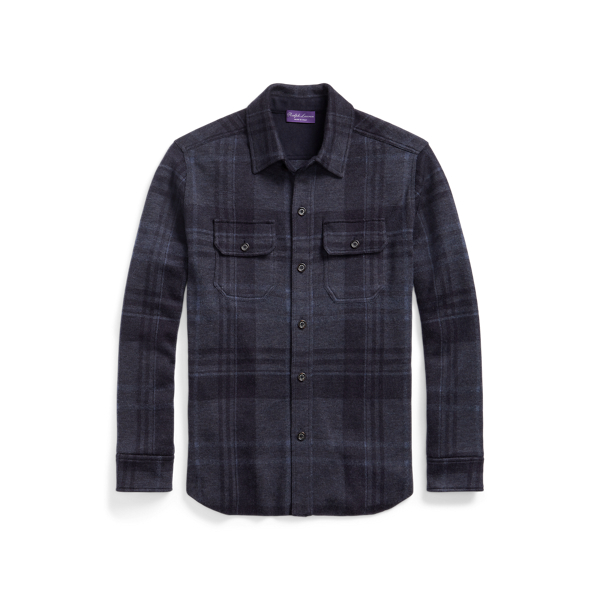 Plaid Knit Cashmere-Wool Overshirt Purple Label 1