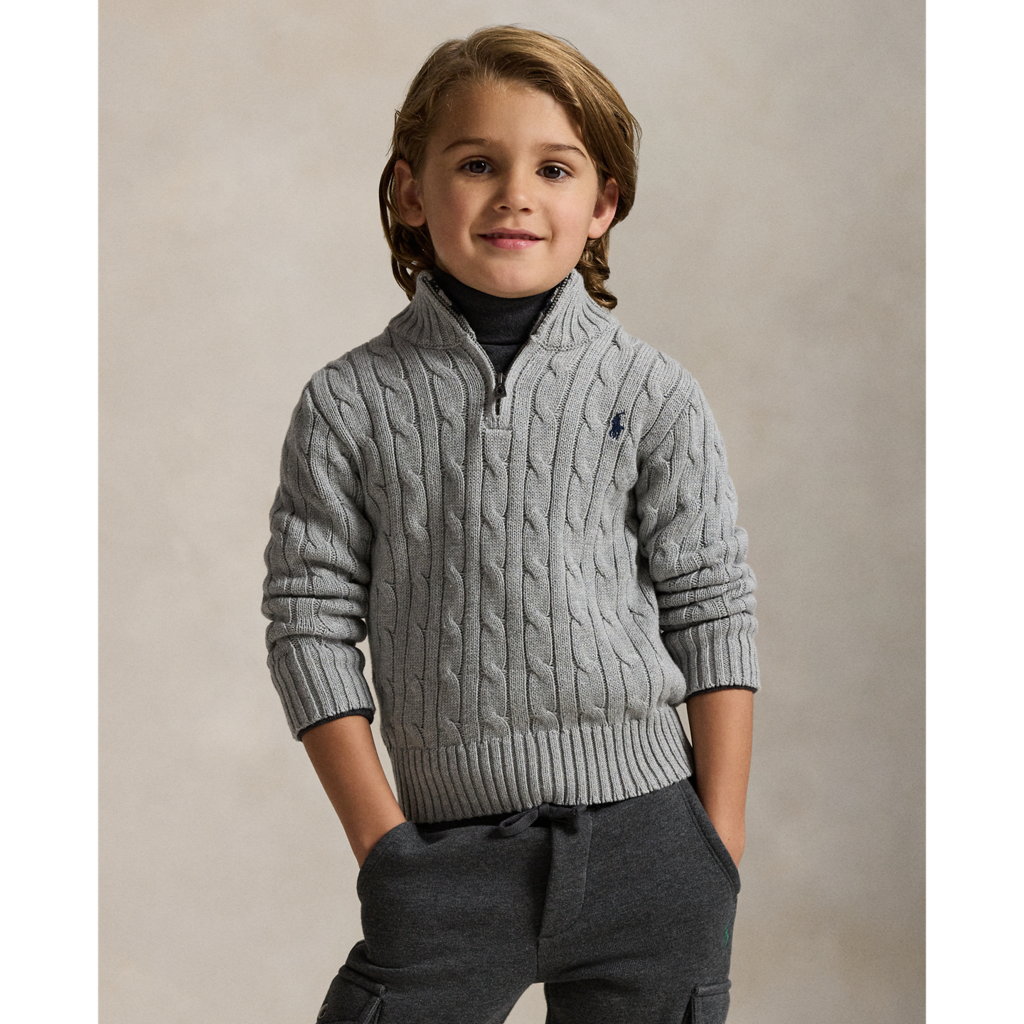 Детский свитер Ralph Lauren Cable-Knit Cotton Quarter-Zip, цвет: Меланжевый — фото 4
