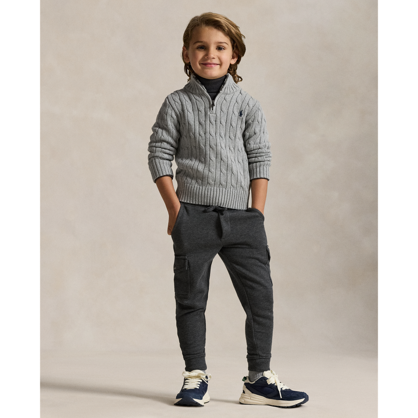 Детский свитер Ralph Lauren Cable-Knit Cotton Quarter-Zip, цвет: Меланжевый — фото 2