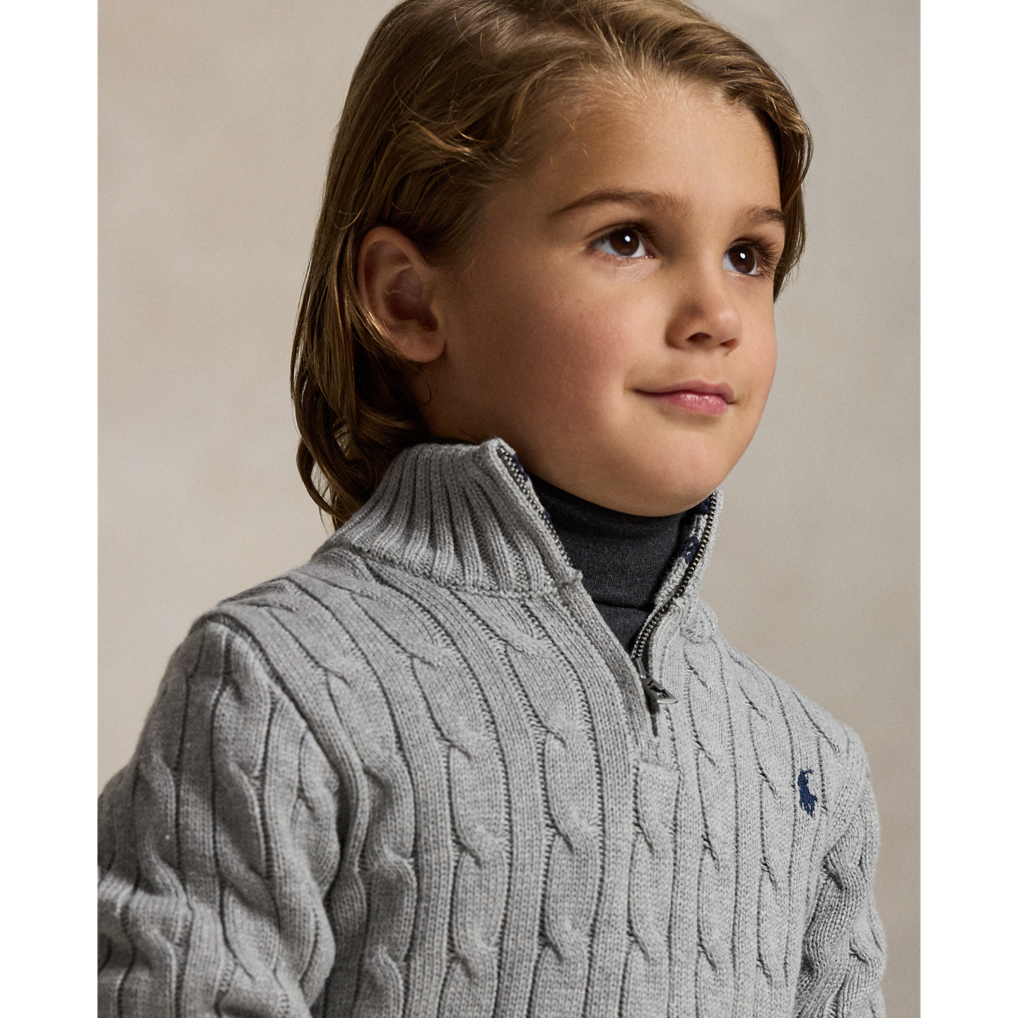Детский свитер Ralph Lauren Cable-Knit Cotton Quarter-Zip, цвет: Меланжевый — фото 3